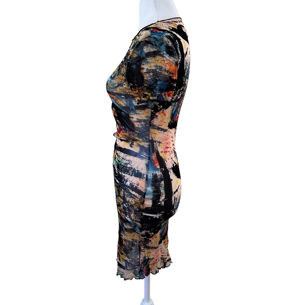 Blanc Sheer Short Sleeve Bodycon Multicolor Print Dress Size M NWOT - Picture 4 of 10